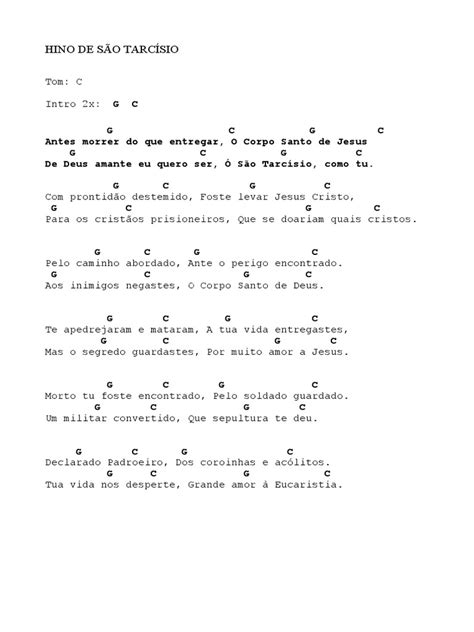 Cifra Hino a São Tarcísio .